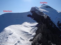 Dann wird es etwas flacher und bald stehen wir auf dem Silberhorn (3695 m, der linke Schneegipfel; Punkt 3707 befindet sich rechts davon)