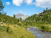 Diese Bildergalerie zeigt die Überschreitung des Basòdino (3273 m) von der Capanna Piano delle Creste nach Robiei. Wir befinden uns bereits kurz vor der Hütte im Val Antabia, mit Blick nach Westen zum Pizzo Castello (2804 m). : Basòdino