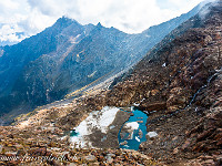 Am Fusse des Ghiacciaio Grande di Crozlina hat sich ein kleiner, eiskalter See gebildet. Vor über 20 Jahren war ich hier noch mit Steigeisen und Pickel unterwegs. : Campo Tencia, Pizzo Penca, Tenca