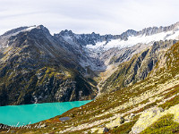 Der türkisfarbene Göscheneralpsee mit Lochberg und Dammakette. : Bergseehütte - Chelenalphütte, Göscheneralp