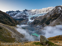 Blick von der Bäregg (Kleines und Grosses Fiescherhorn, Walchergrat, Walcherhorn) : Berghaus Bäregg